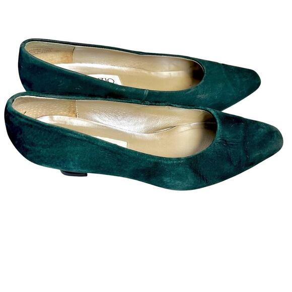 VINTAGE Emerald Green Regency Court Shoe Kitten Block Pump 7.5 Fairy Cottagecore - Picture 6 of 11
